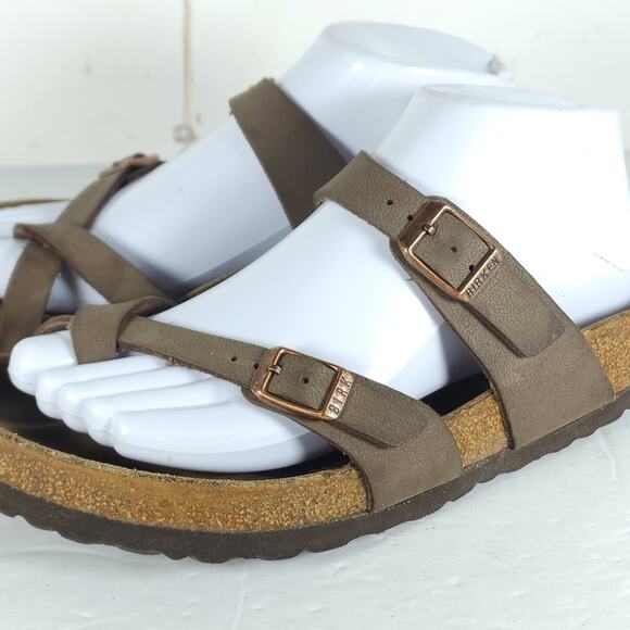 Birkenstock Women's Mayari US8 EU39 Birkibuc Mocha Brown Strappy Slide sandals - Picture 15 of 16